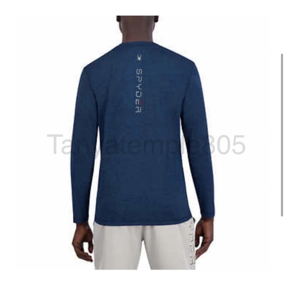 Spyder Swim Mens Long Sleeve Rashguard Shirt Blue Medium - Picture 2 of 13